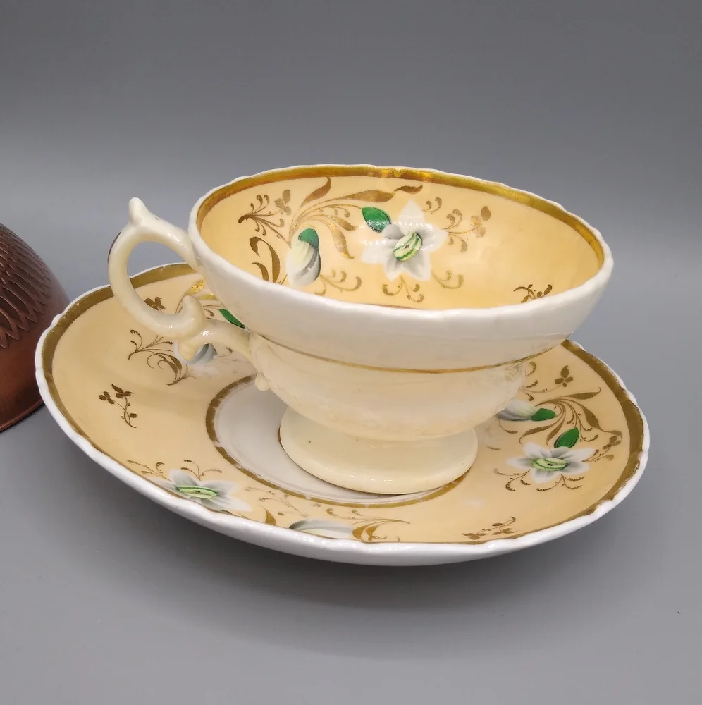 Rockingham Porcelain Gold Lily Tea Cup Saucer 230 Vintage Antique